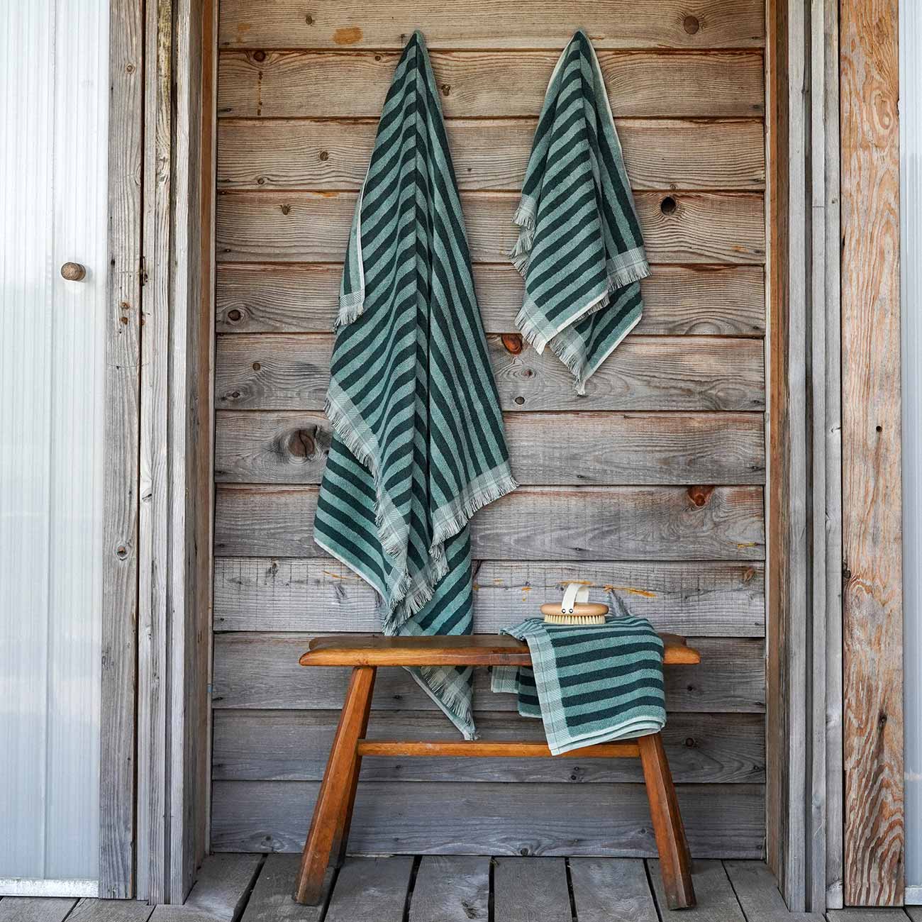 Pine Green Stripe Cotton Towels