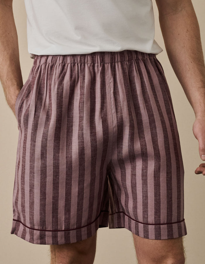 Port & Woodrose Striped Linen Men's PJ Shorts