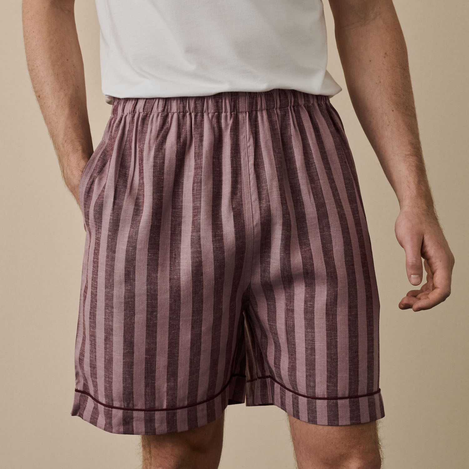 Port & Woodrose Striped Linen Men's PJ Shorts