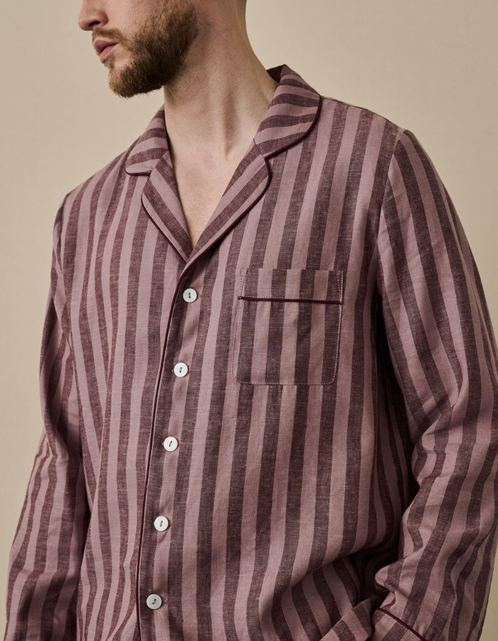 Port & Woodrose Striped Linen Men's PJ Shirt