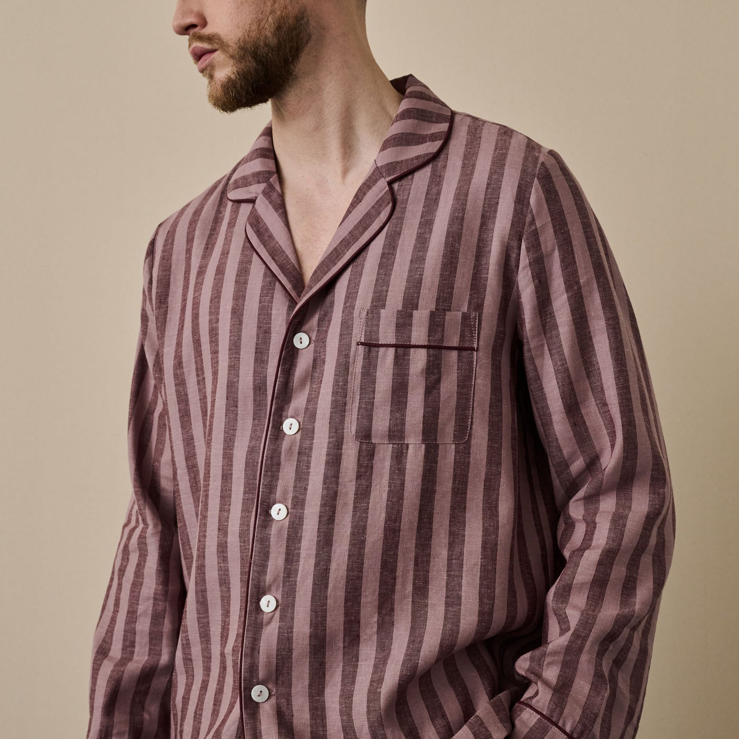 Port & Woodrose Striped Linen Men's PJ Shirt