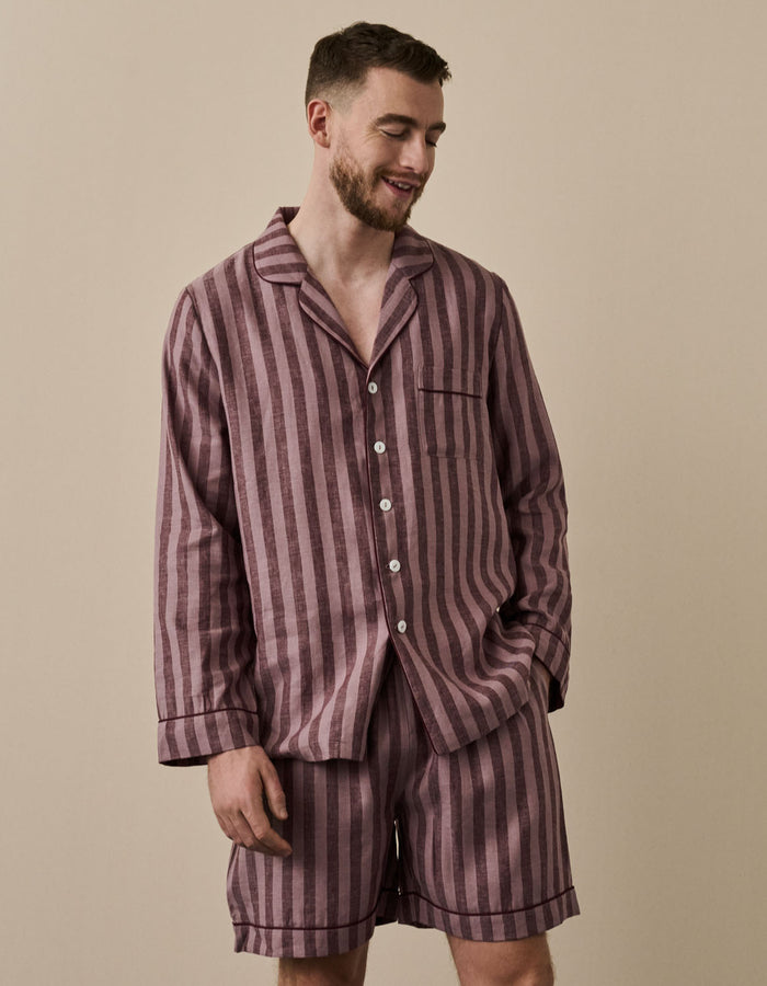 Port & Woodrose Striped Linen Men's PJ Short Set