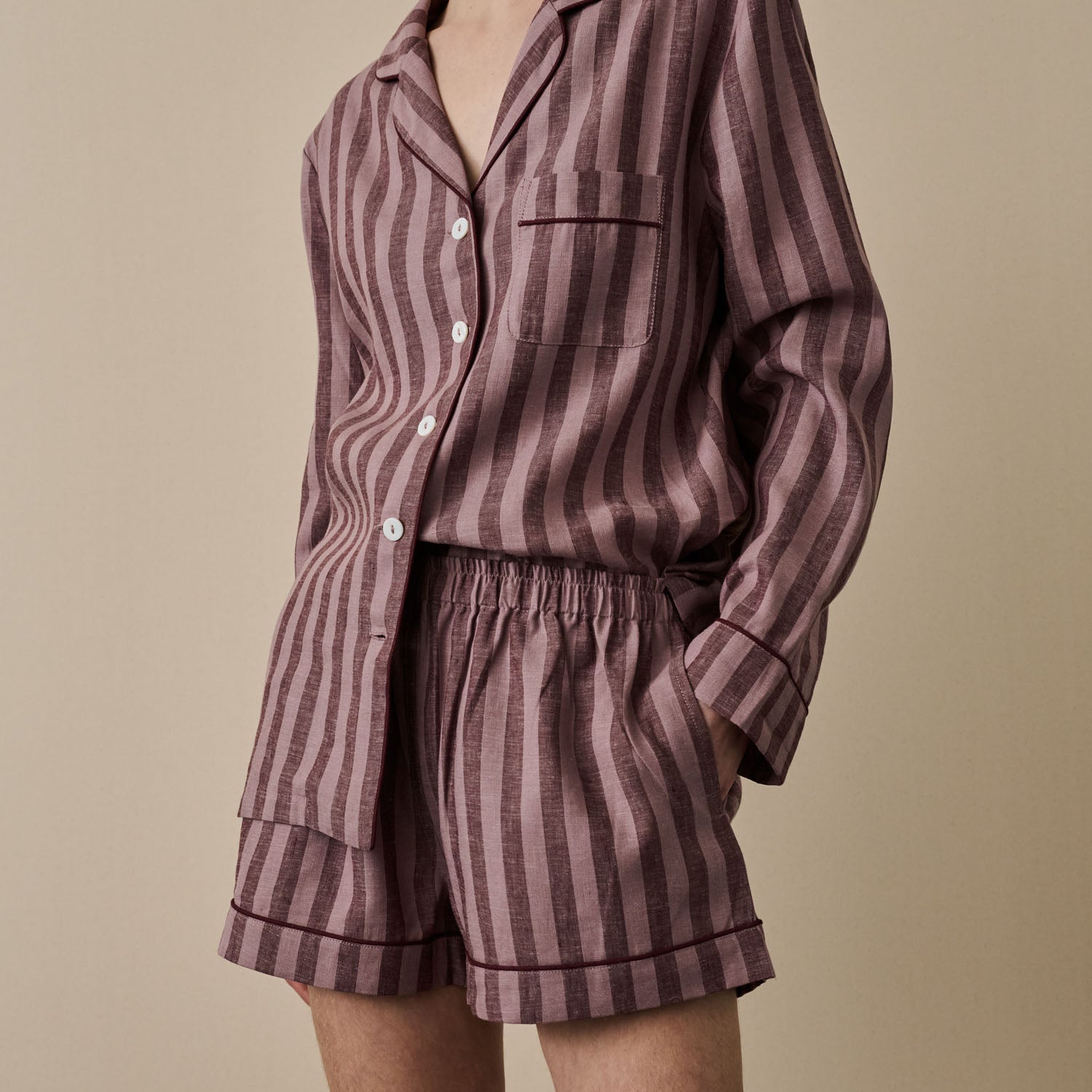 Port & Woodrose Striped Linen Women's PJ Shorts