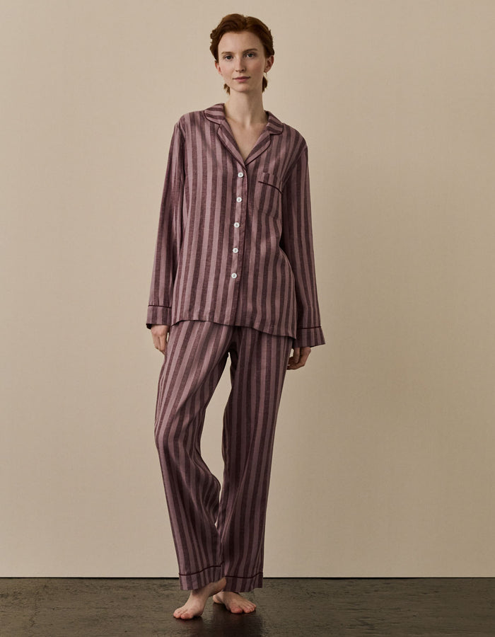 Port & Woodrose Striped Linen Women's PJ Trouser Set