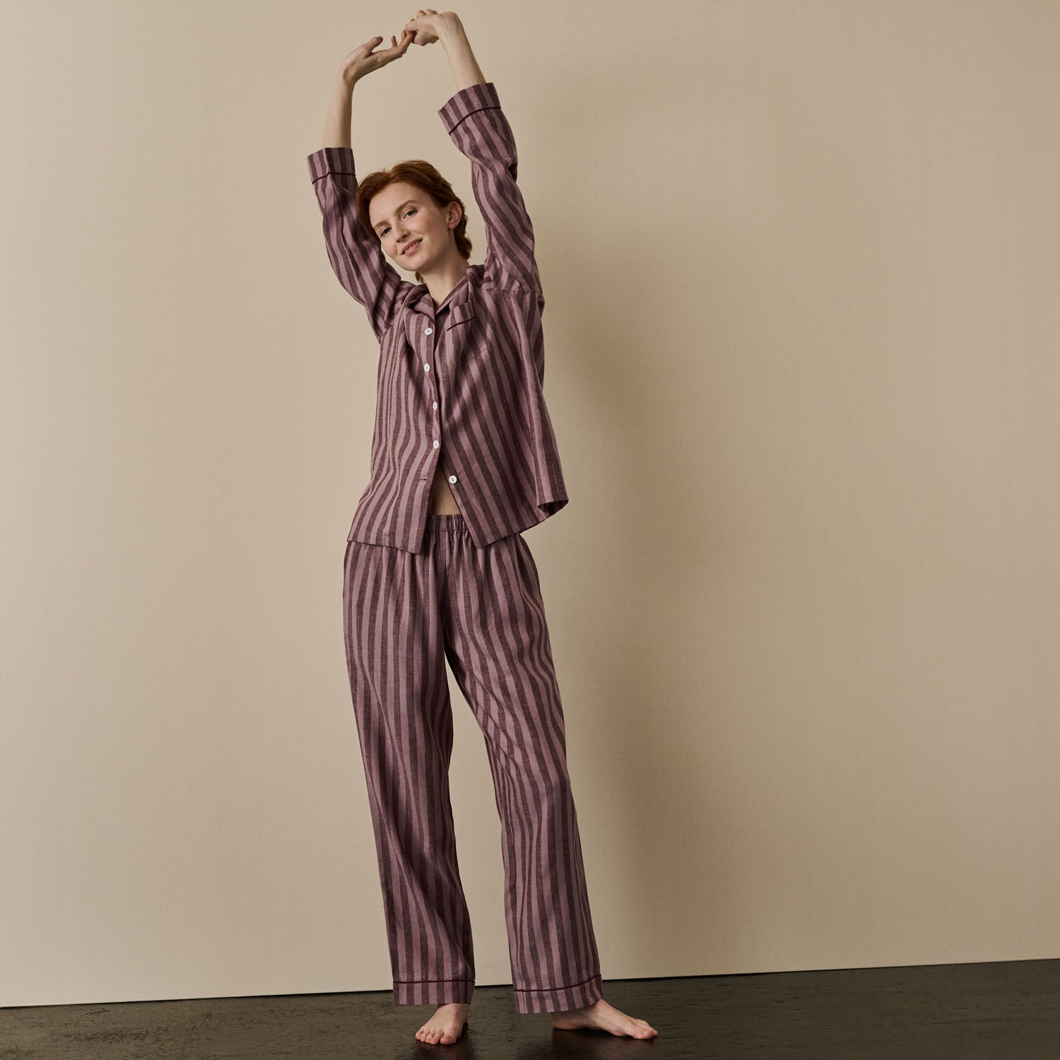 Port & Woodrose Striped Linen Women's PJ Trousers
