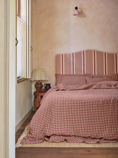 Rhubarb Gingham 100% Linen Duvet Cover - alternate image
