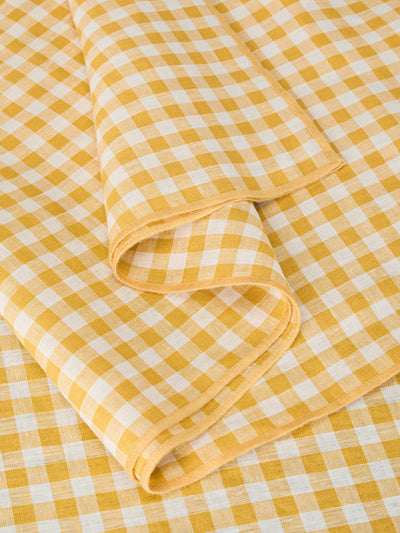 Honey Gingham 100% Linen Table Runner