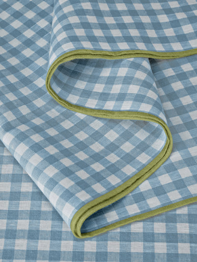 Warm Blue Gingham 100% Linen Table Runner - alternate image