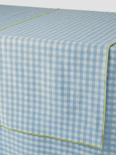 Warm Blue Gingham 100% Linen Table Runner