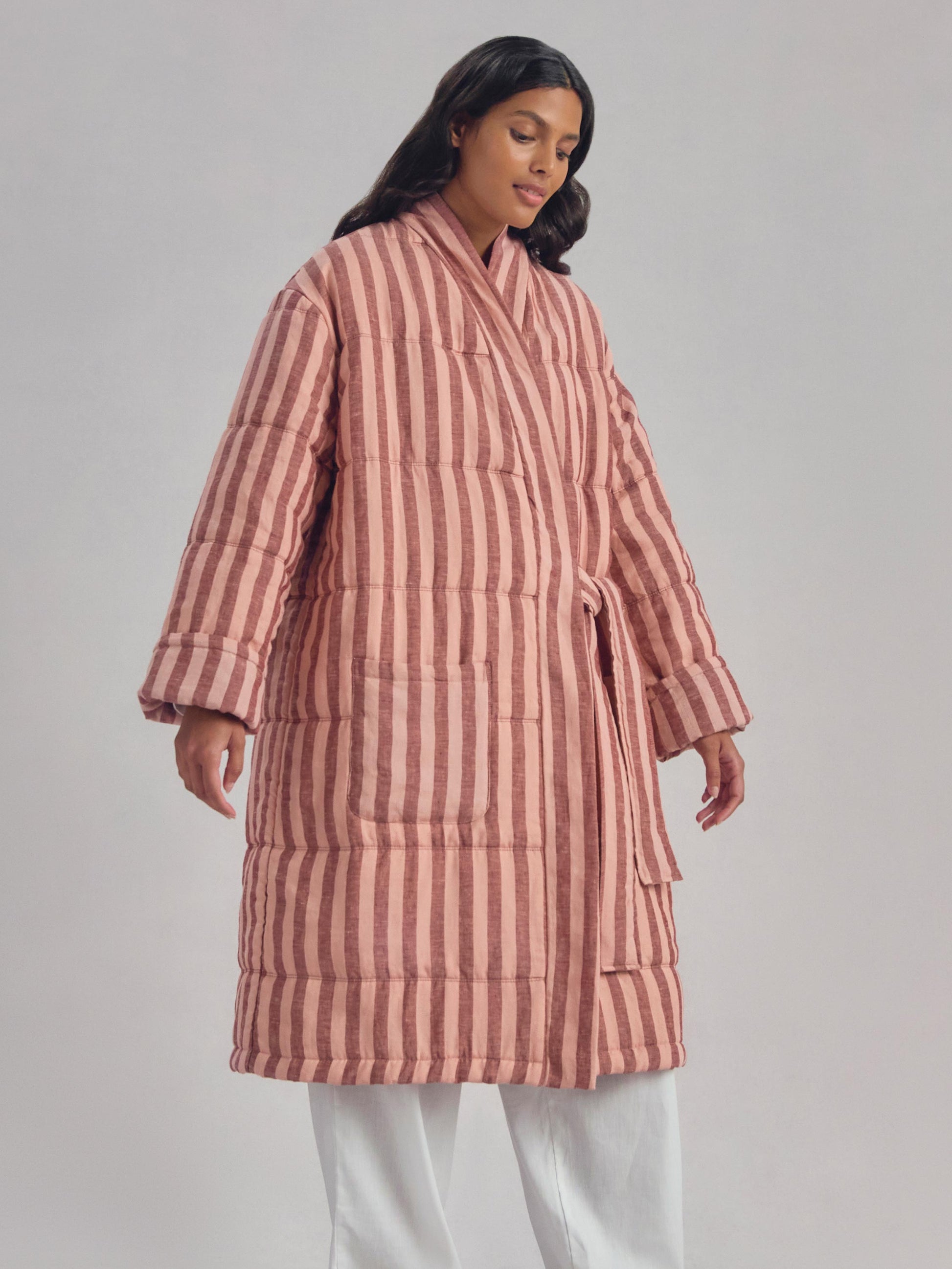 Rhubarb & Rose Pembroke Stripe Linen Blend Housecoat