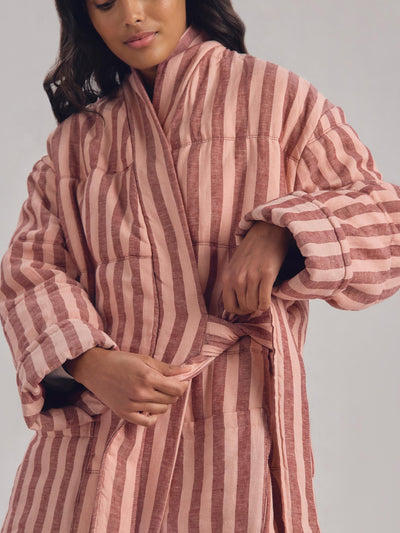 Rhubarb & Rose Pembroke Stripe Linen Blend Housecoat - alternate image