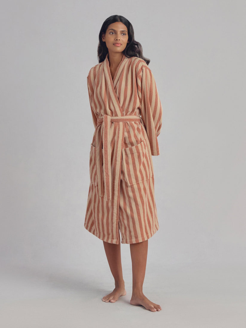 Choton Robi Sand Shell Pembroke Stripe Cotton Robe | Piglet in Bed UK