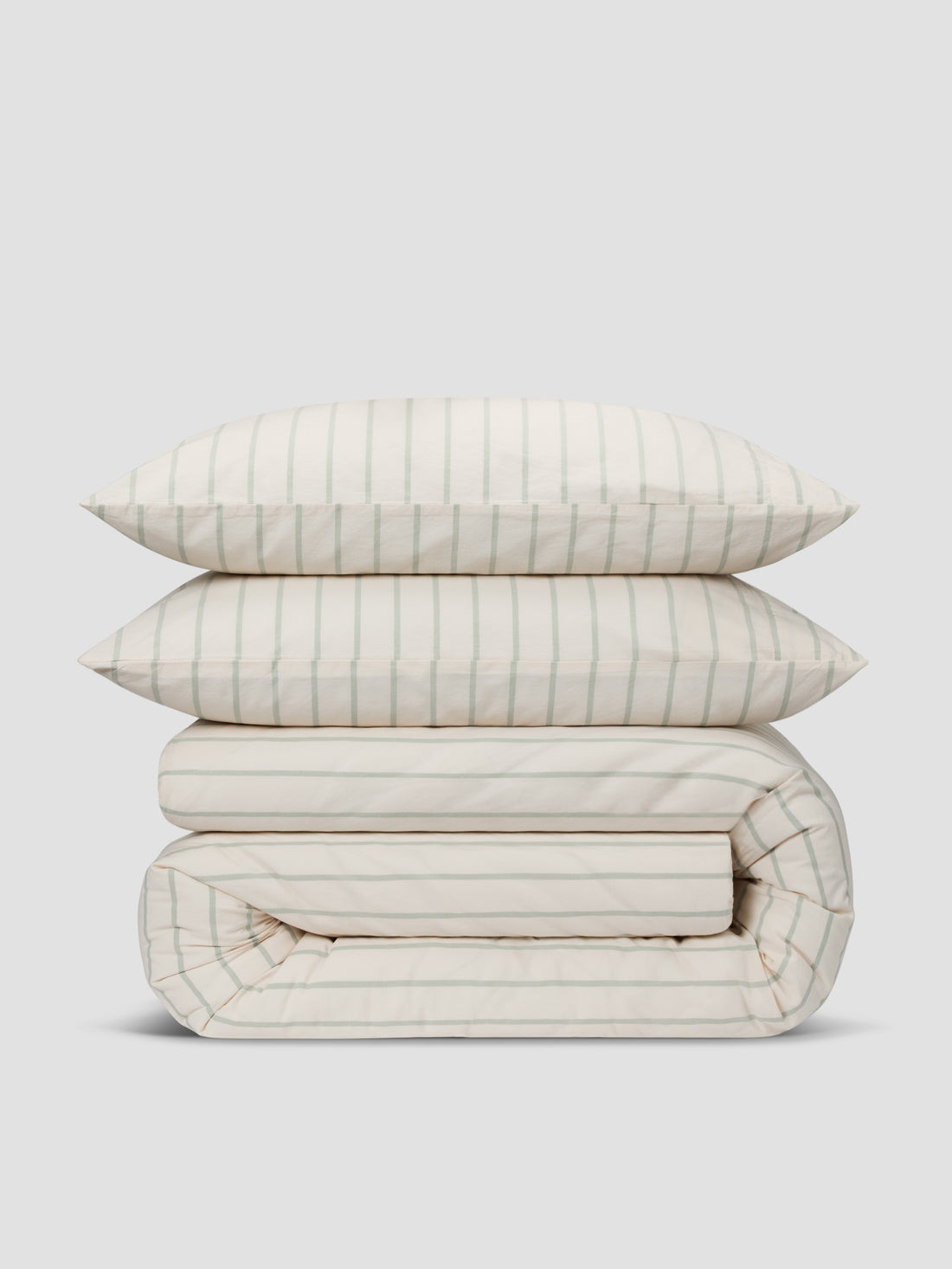 Mellow Green Slumber Stripe Cotton Duvet Set | Piglet in Bed UK
