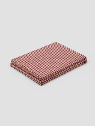 Fig & Blush Pink Gingham Washed Cotton Percale Flat Sheet