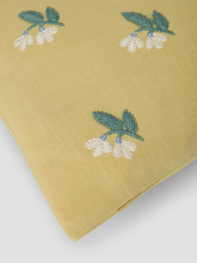 Butter Yellow Snowdrop Embroidered Filled Cushion - alternate image