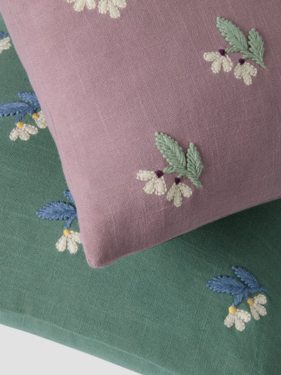 Elm Green Snowdrop Embroidered Filled Cushion