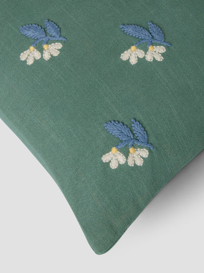Elm Green Snowdrop Embroidered Filled Cushion - alternate image