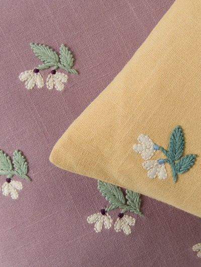 Butter Yellow Snowdrop Embroidered Filled Cushion