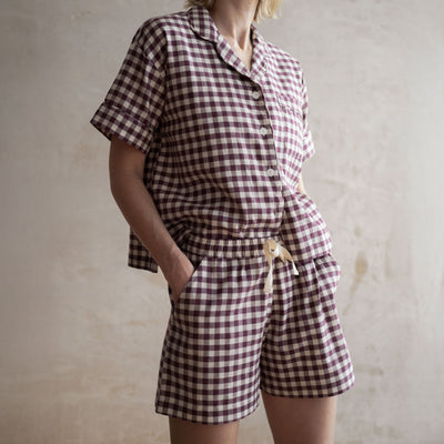 Berry Gingham Linen Blend Pyjama Short Set - alternate image