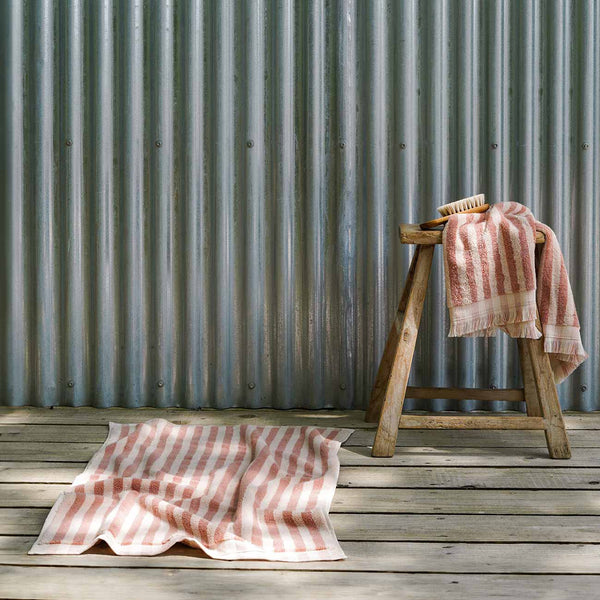 Sand Shell Stripe Cotton Mat and Hand Towel