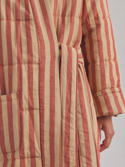 Sandstone Red Pembroke Stripe Linen Blend Housecoat - alternate image