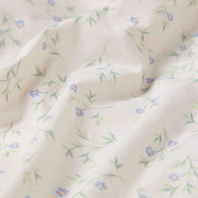 Drap plat en coton crème motifs de rameaux printaniers
