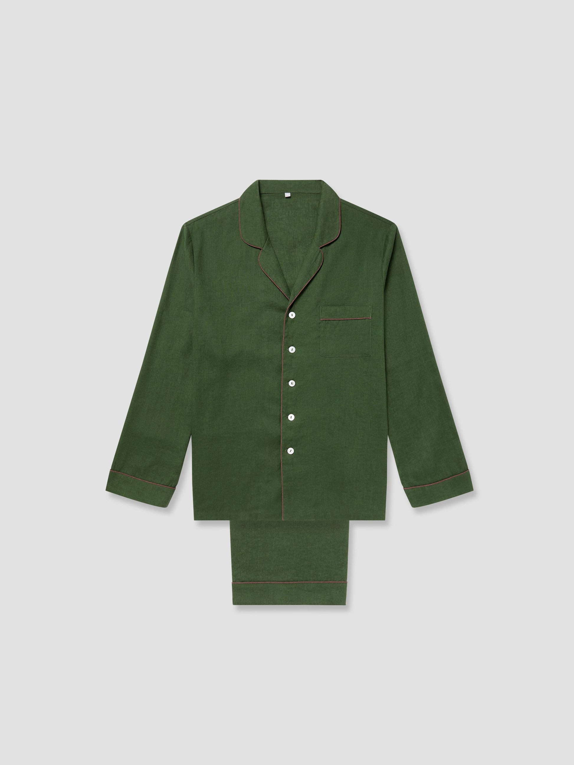 Men's Fern Green Linen Pyjama Trouser Set