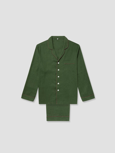 Men's Fern Green Linen Pyjama Trouser Set
