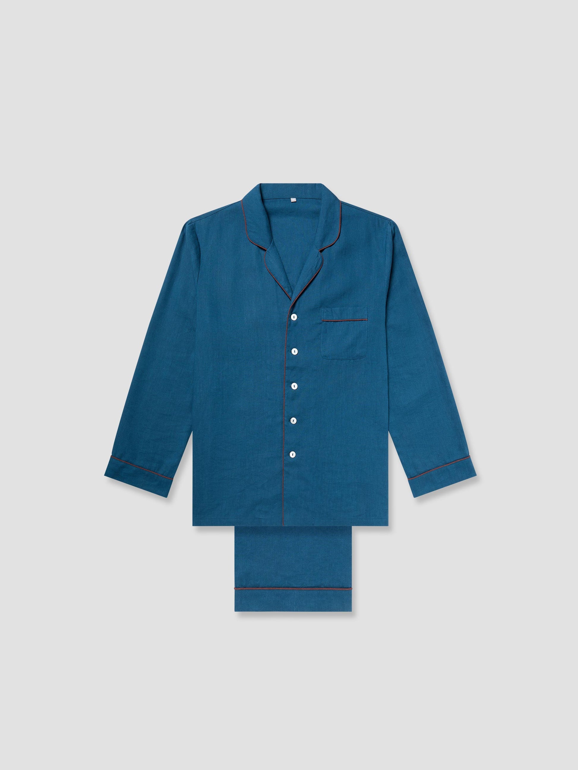 Marine Blue Linen Men's Pyjama Trouser Set Piglet in Bed UK