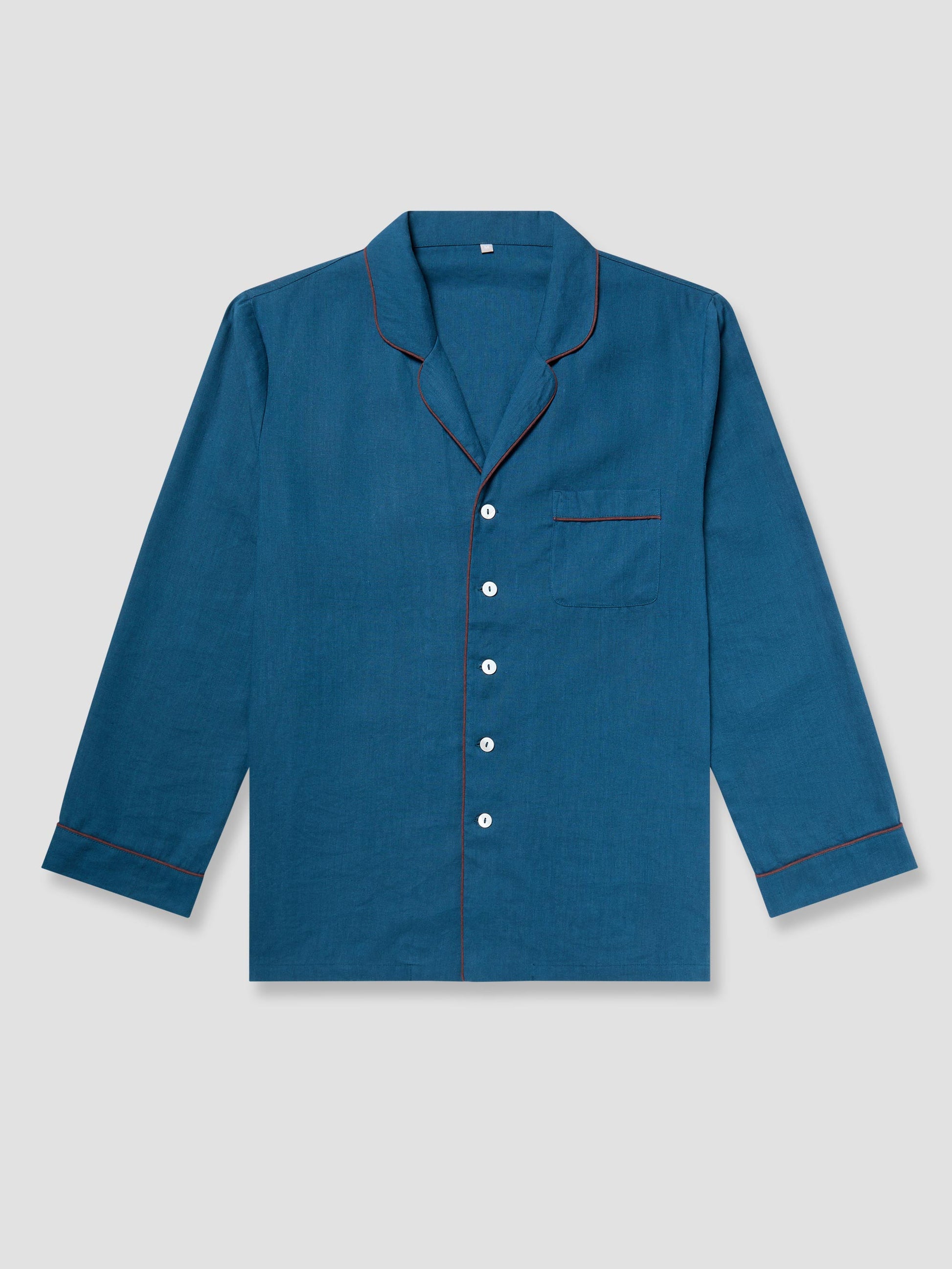 Marine Blue Linen Men's Pyjama Shirt