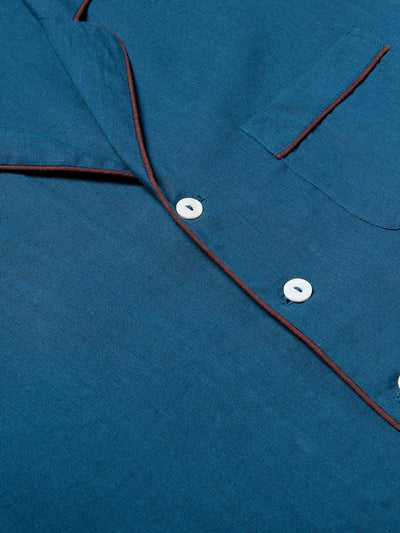 Marine Blue Linen Men's Pyjama Shirt