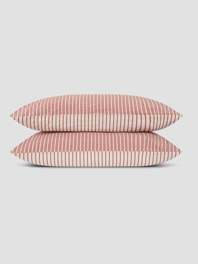 Auburn Red Textured Stripe Cotton Pillowcases (Pair) - alternate image
