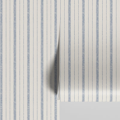 Denim Blue Ticking Stripe Wallpaper - alternate image