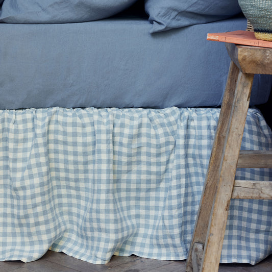 Warm Blue Gingham Linen Blend Valance