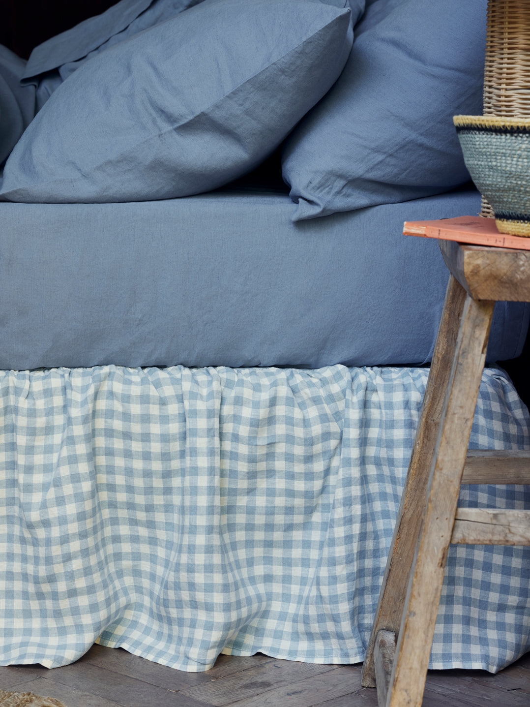 Warm Blue Gingham Linen Blend Valance