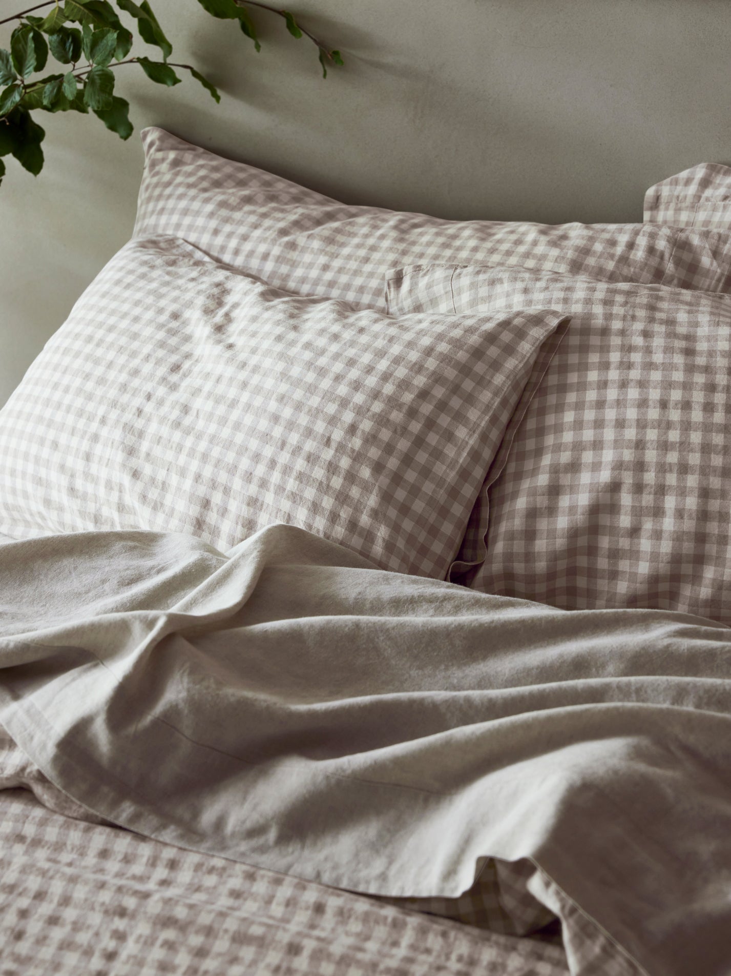 Mushroom Gingham 100% Linen Pillowcases