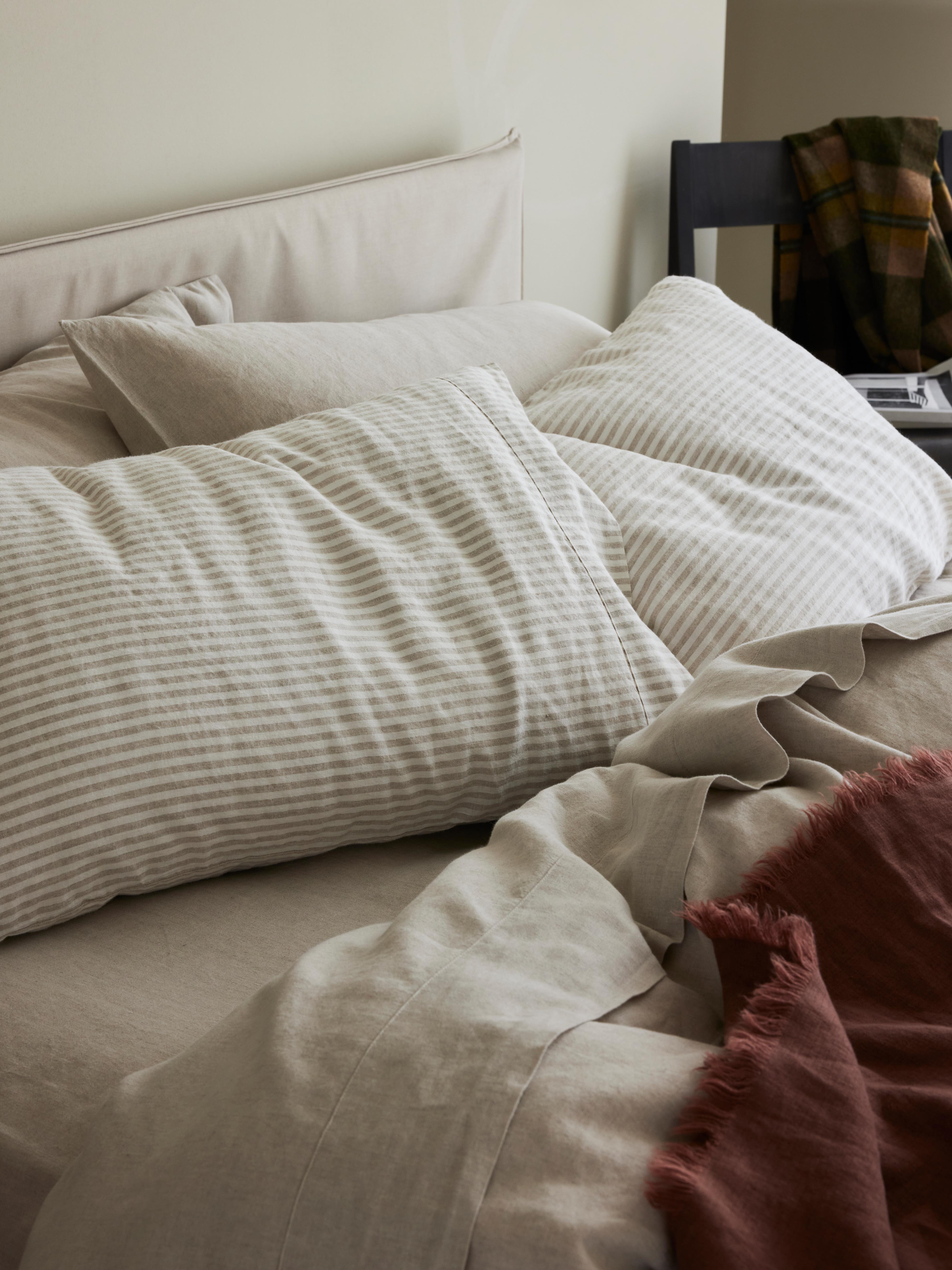 Oatmeal Stripe 100% Linen Pillowcases