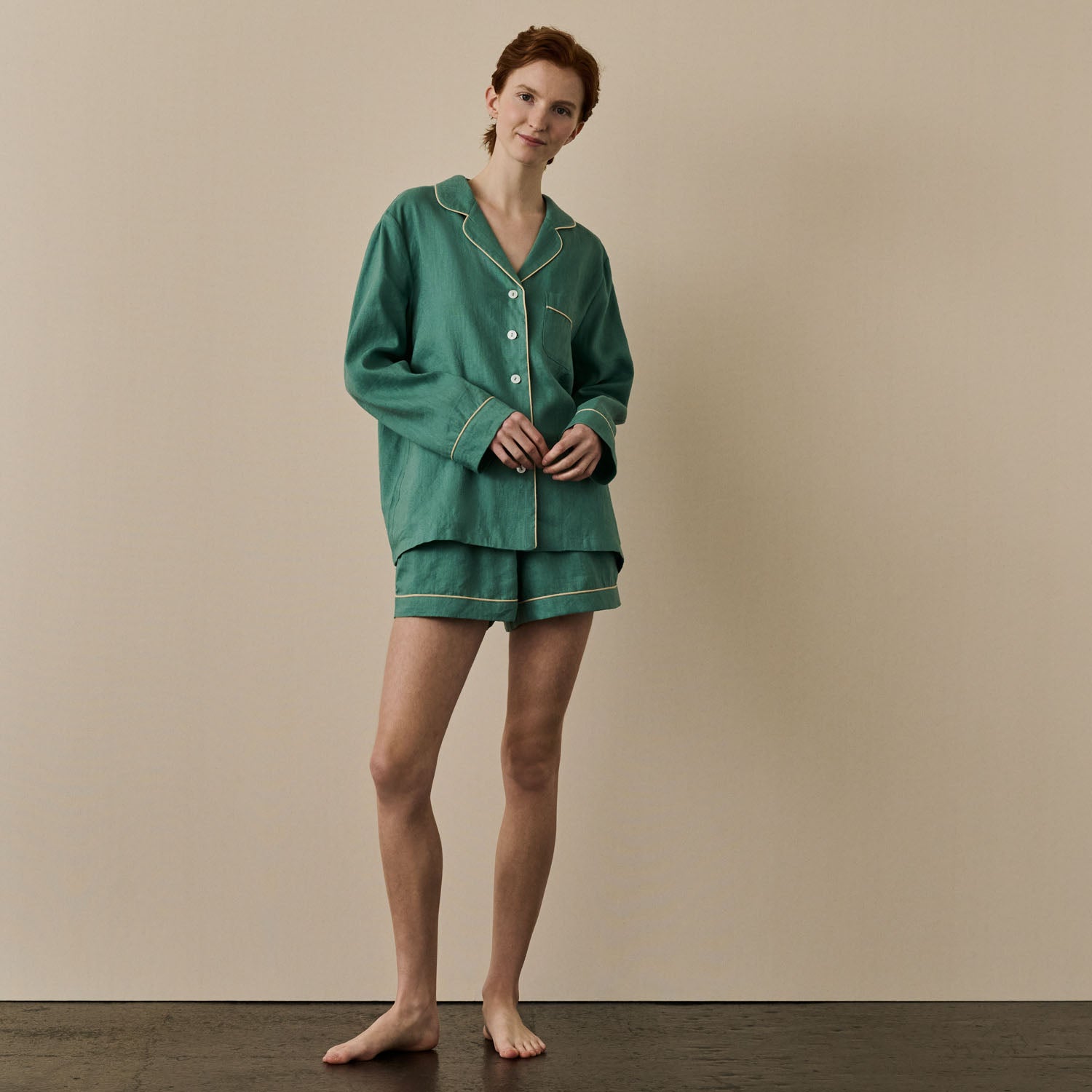 Tranquil Green Linen Women's Pyjama Shorts