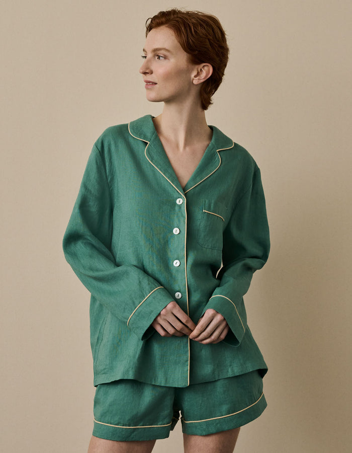 Tranquil Green Linen Women's Pyjama Shorts Set