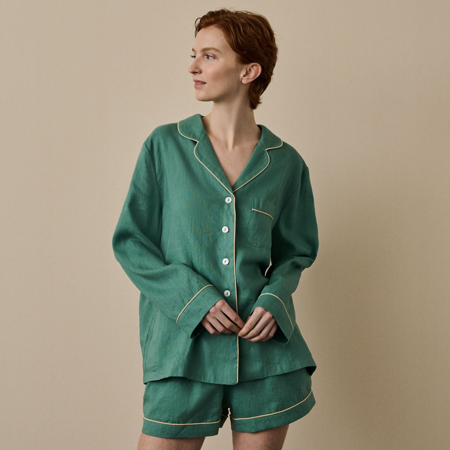 Tranquil Green Linen Women's Pyjama Shorts Set