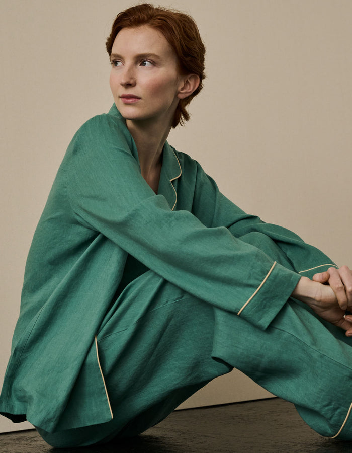 Tranquil Green Linen Women's Pyjama Trouser Set