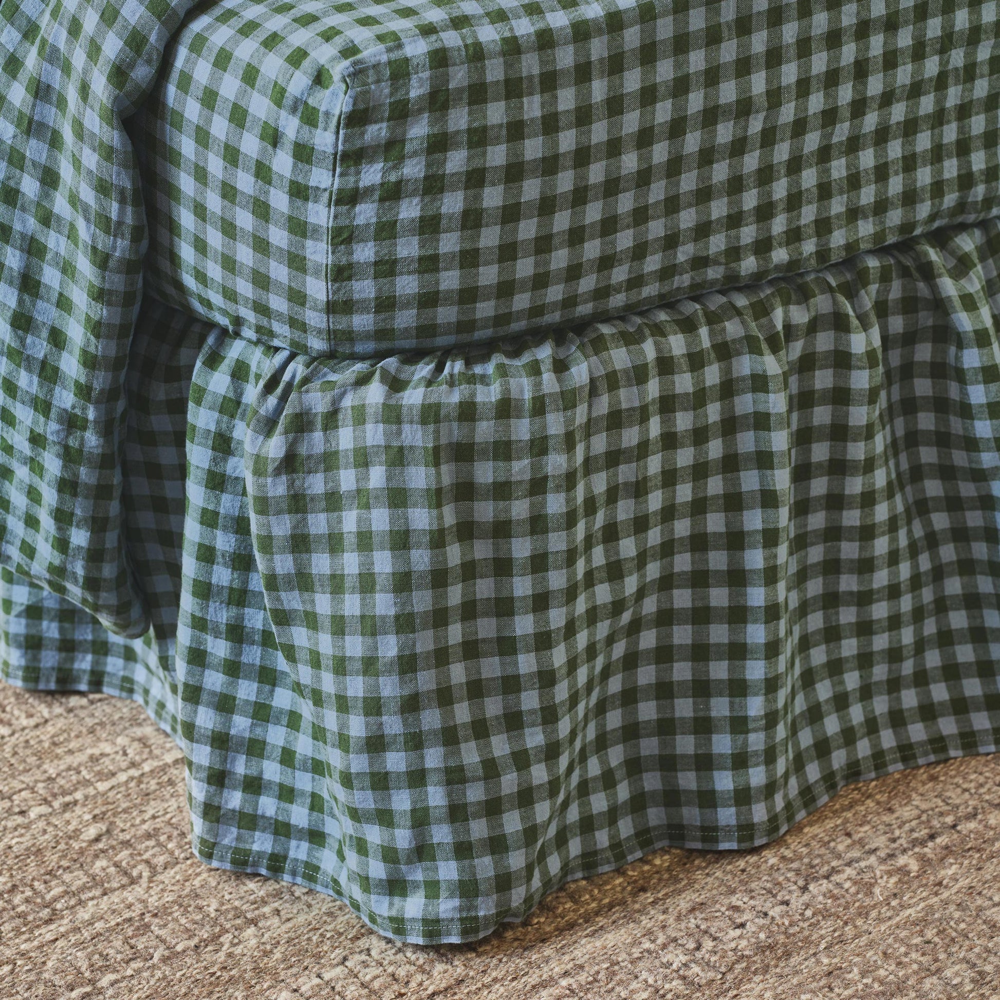 Fern Green & Dusk Blue Colour Drenched Gingham Linen Blend Valance