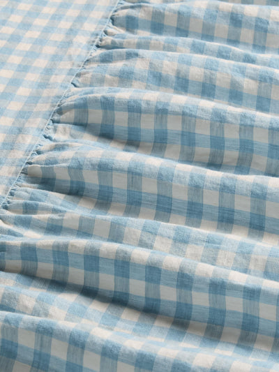 Warm Blue Gingham Linen Blend Valance