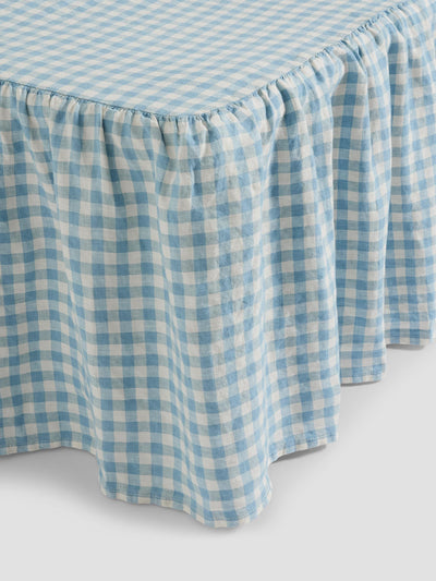 Warm Blue Gingham Linen Blend Valance