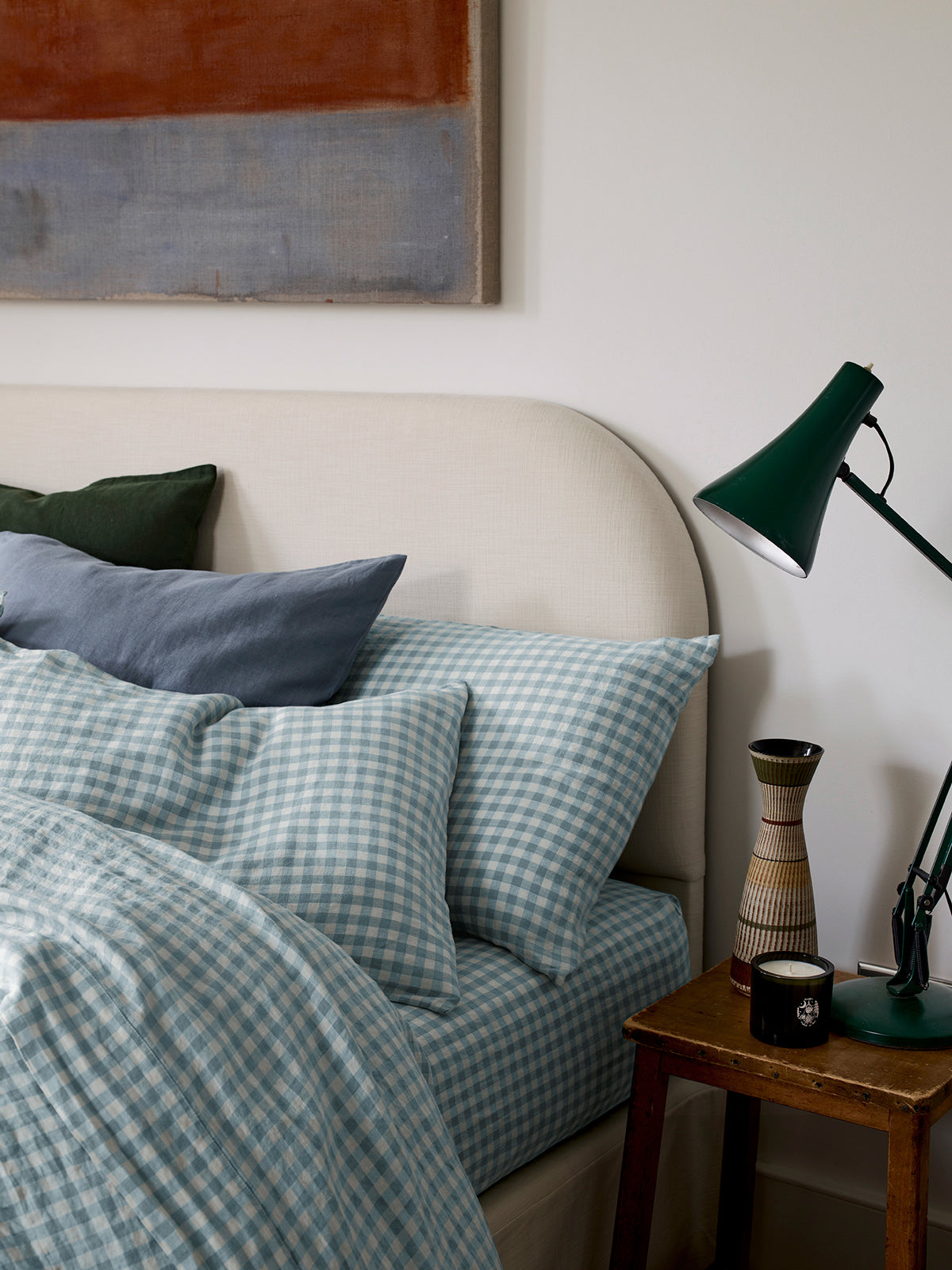 Warm Blue Gingham Linen Blend Pillowcases (Pair)