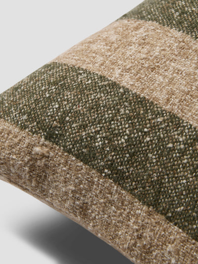 Fern Green & Oatmeal Wide Stripe Wool Square Cushion Cover - alternate image