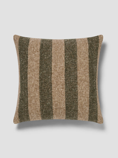 Fern Green & Oatmeal Wide Stripe Wool Square Cushion Cover