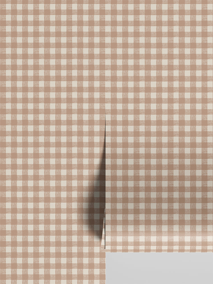 Warm Clay Gingham Wallpaper