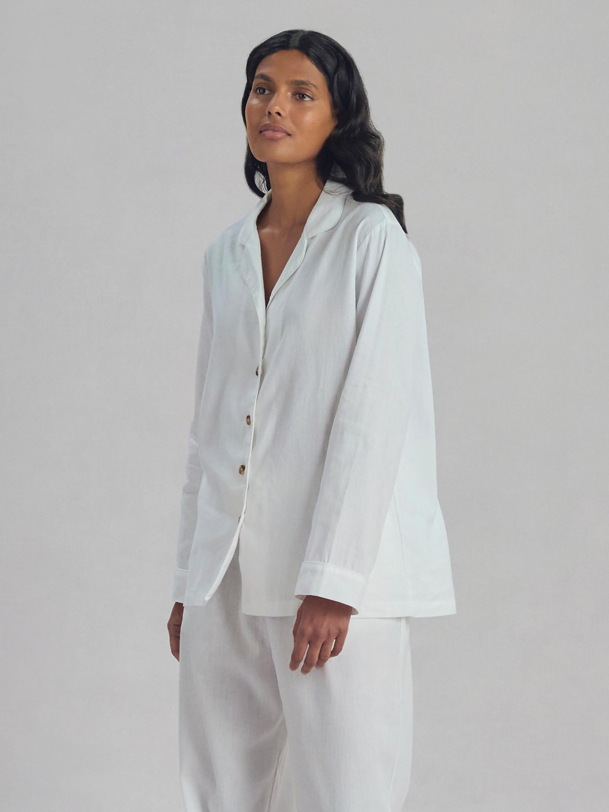 White Linen Blend Pyjama Trouser Set