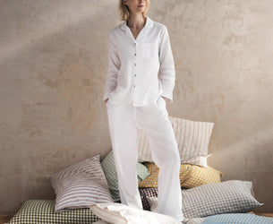 White Linen Blend Pyjama Trouser Set